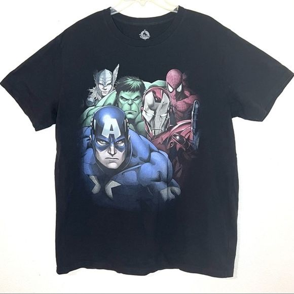 Disney Other - Disney Spider-Man, Hulk, Iron Man, And, Capital America Black Short Sleeve Shirt